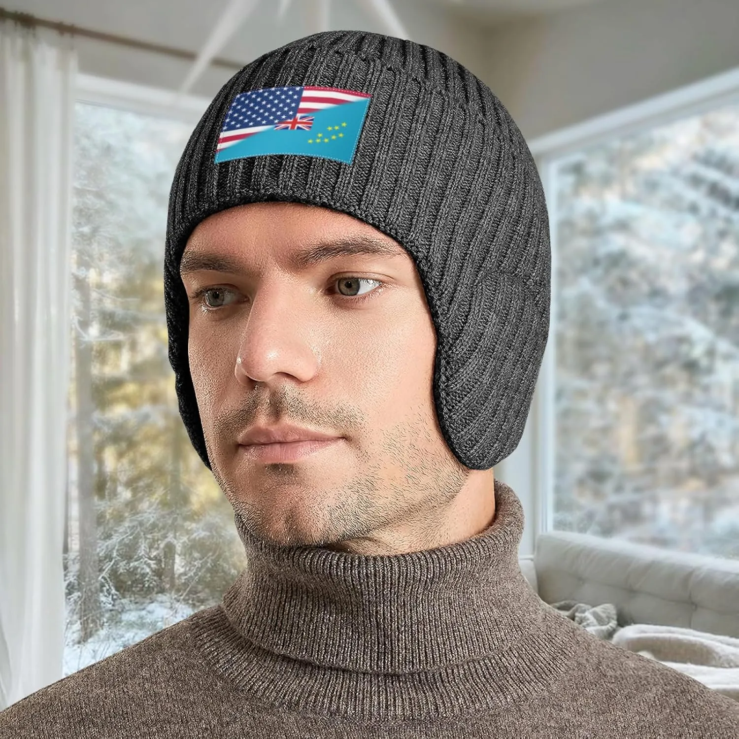 Women Vintage America Tuvaluan Flag Stocking Caps Beanie Hat with Venice selection automate horse Earflaps for Men 