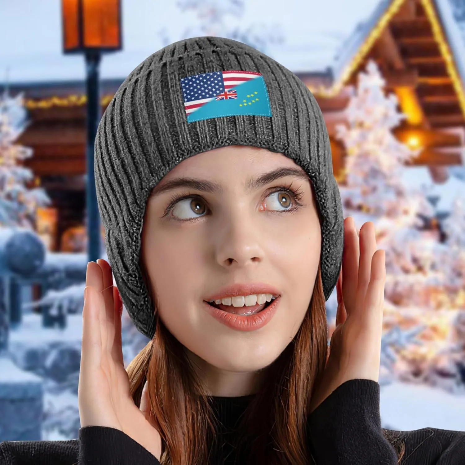 Women Vintage America Tuvaluan Flag Stocking Caps Beanie Hat with Venice selection automate horse Earflaps for Men 