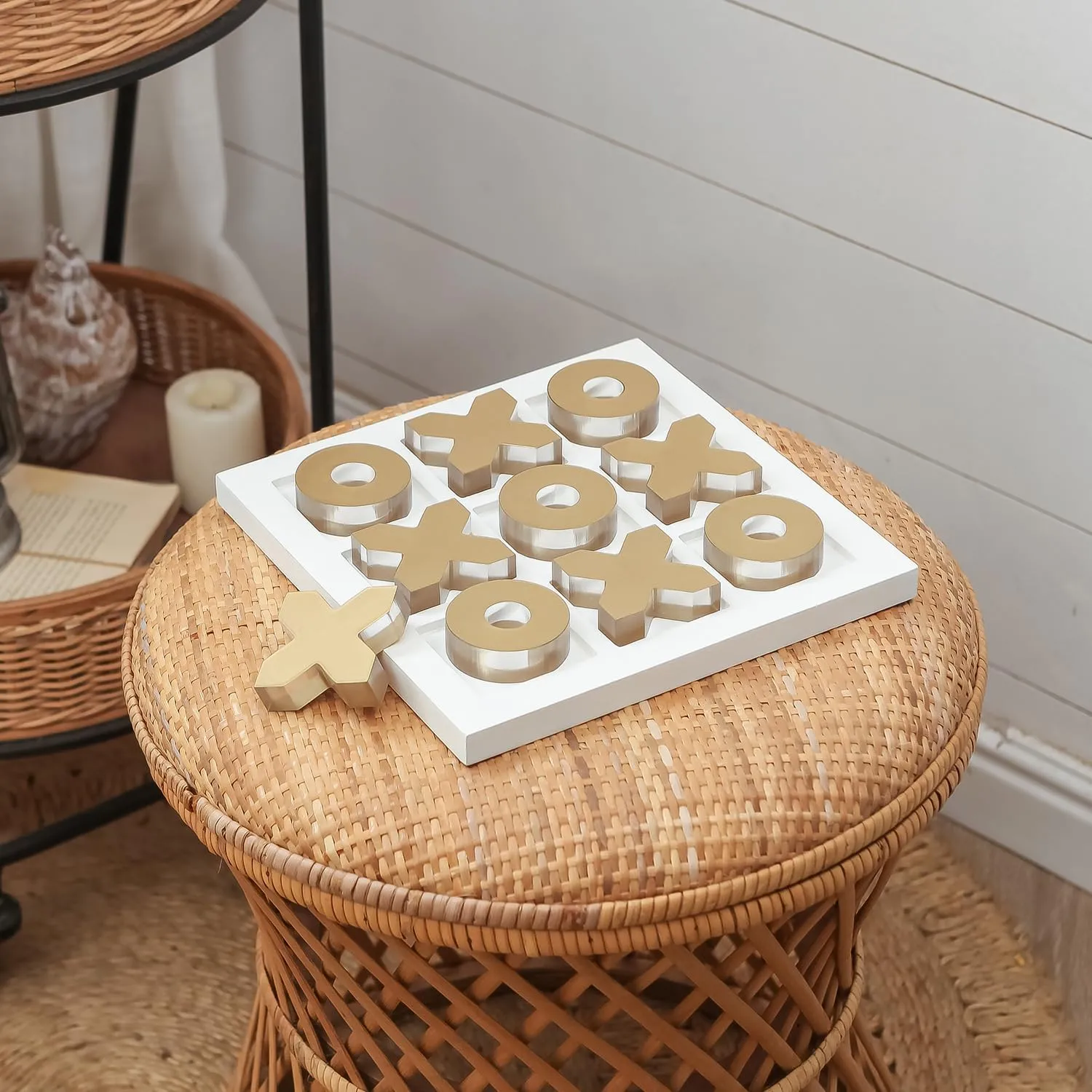 Wood Board Game Classic Coffee Table Decor Decorative Wooden Travel Game for Family, Gold NIKKY beaver fungal endless monogamous butte loan HOME Acrylic Tic Tac Toe 
