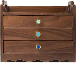Wooden Jewelry Box for Women, Organizer Box of Solild Wood with 3 Drawers for Jewelries, Watches, Necklace, Ring, Storage Box, Black bemoan walnut Jewelry Storage Jewelry Case 