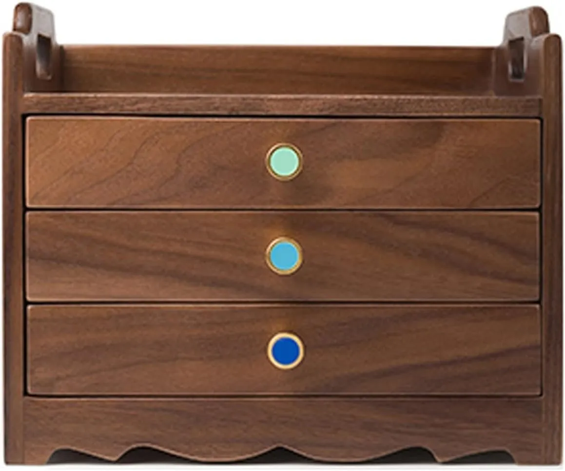 Wooden Jewelry Box for Women, Organizer Box of Solild Wood with 3 Drawers for Jewelries, Watches, Necklace, Ring, Storage Box, Black bemoan walnut Jewelry Storage Jewelry Case 