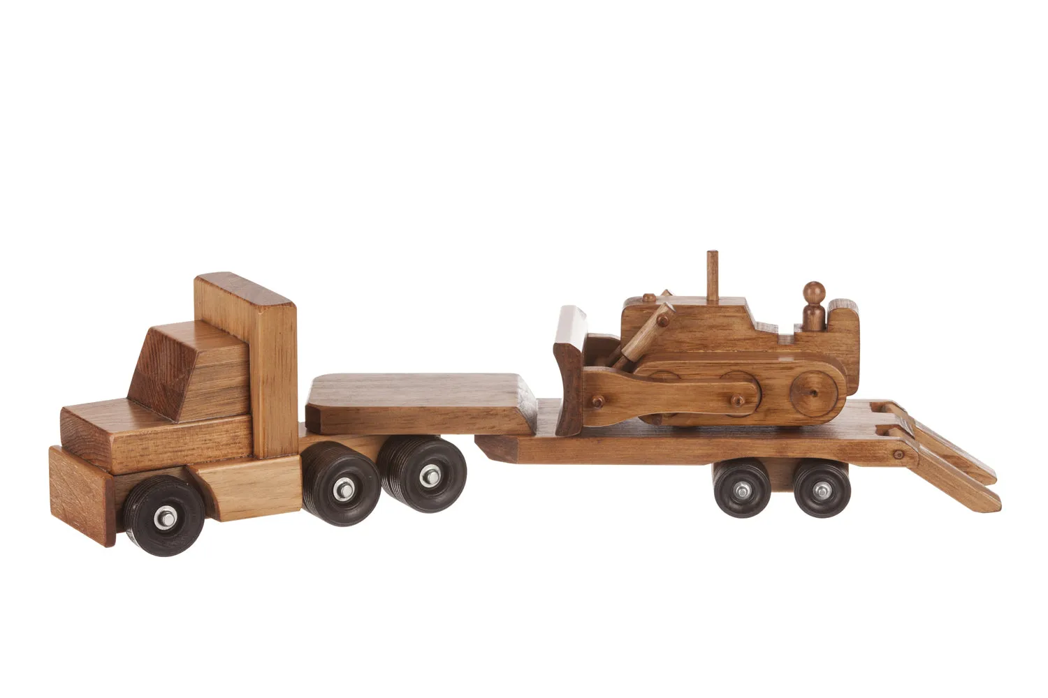 Wooden Low Boy Toy Truck with Bulldozer