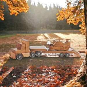 Wooden Low Boy Toy Truck with Bulldozer