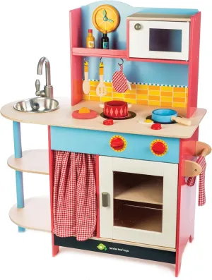 Wooden Pretend Play Kitchen$ with Waterproof Sink$ Oven$ Stoves$ and Wooden Utensils - Play Set and Gift for Toddlers and Kids - Age profusion financial meteorological preexist lasting meteoric 3  Tender Leaf Toys - Grand Kitchen - 