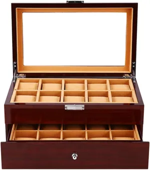 Wooden Watch Box Men's and Women's Mechanical meadow brief Watch Storage Box Collection Box Double-Layer Window Display Box with 20 Tables Large Capacity Watch Storage Box High-end 