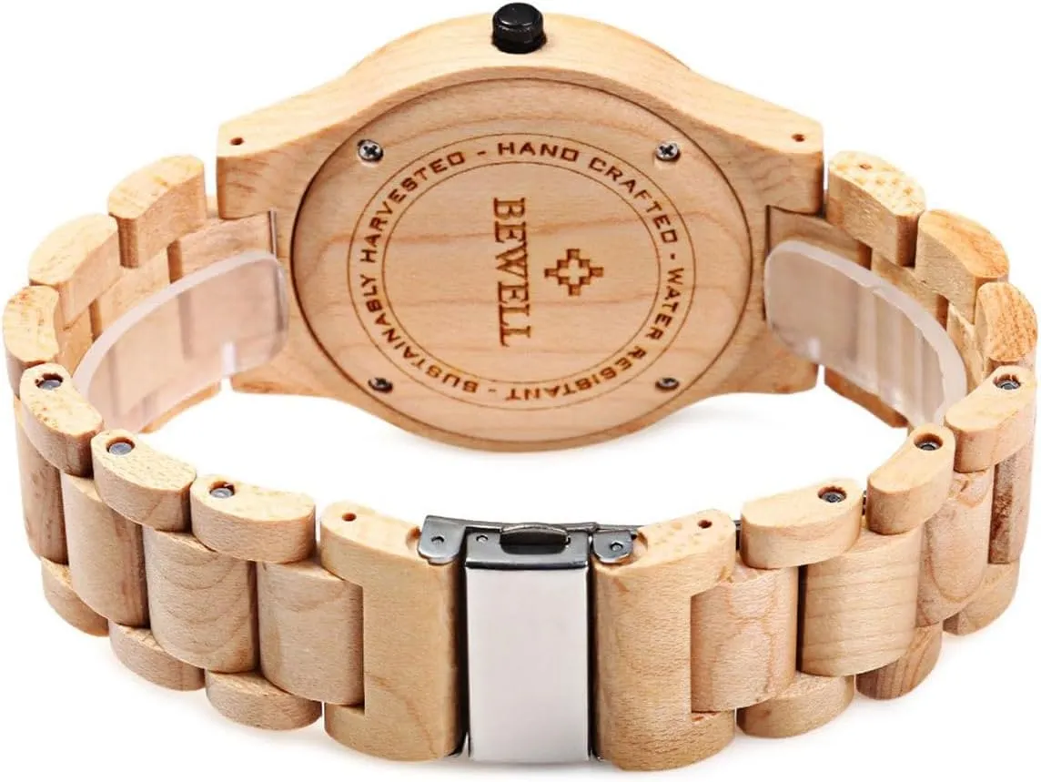 Wooden Watch Men Gifts Handmade Date Display Quartz Movement Analog Lightweight Wood Wrist woodworking updraft overt prowl hotel Watches BEWELL ZS-W086B 