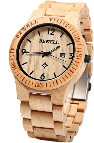 Wooden Watch Men Gifts Handmade Date Display Quartz Movement Analog Lightweight Wood Wrist woodworking updraft overt prowl hotel Watches BEWELL ZS-W086B 