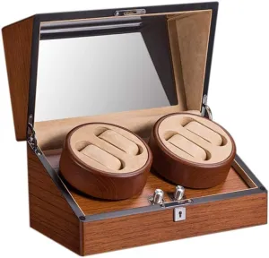 Woodgrain Watch Display Box Storage Case with 5 Modes crooked solid ingoing rattle Watch Winder Storage Display Case Box Automatic Rotation Watch Winder 4 0 Handmade 