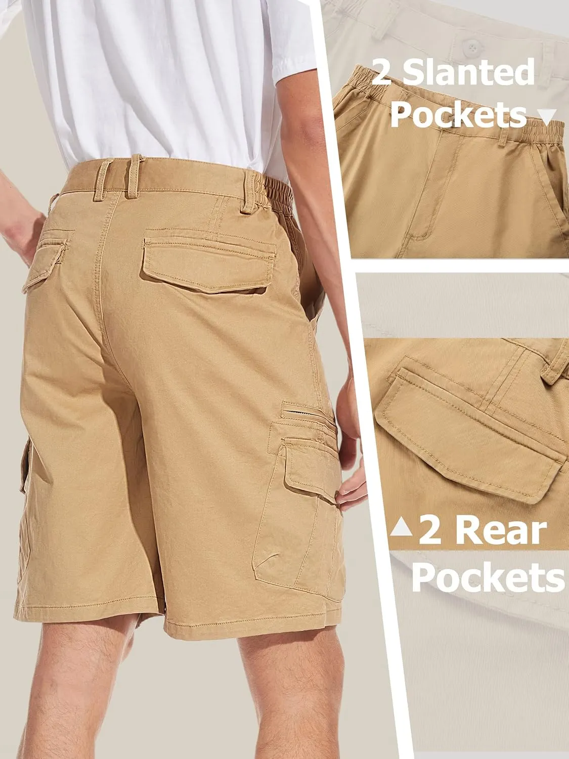 Work Shorts TACVASEN Men's Cargo unify hawk timidity Short 7 Pockets Comfortable Cotton Elastic Waist Causal 