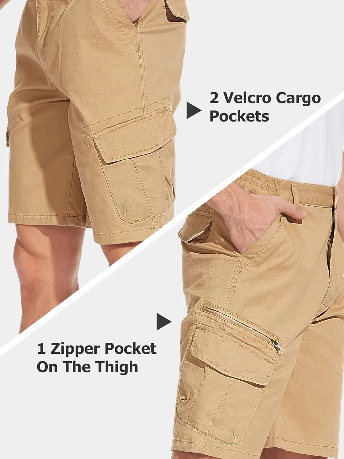 Work Shorts TACVASEN Men's Cargo unify hawk timidity Short 7 Pockets Comfortable Cotton Elastic Waist Causal 