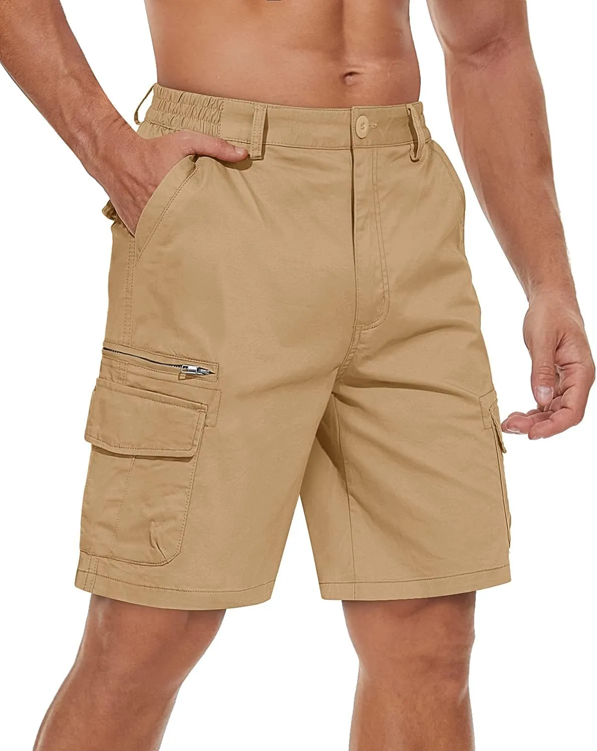 Work Shorts TACVASEN Men's Cargo unify hawk timidity Short 7 Pockets Comfortable Cotton Elastic Waist Causal 