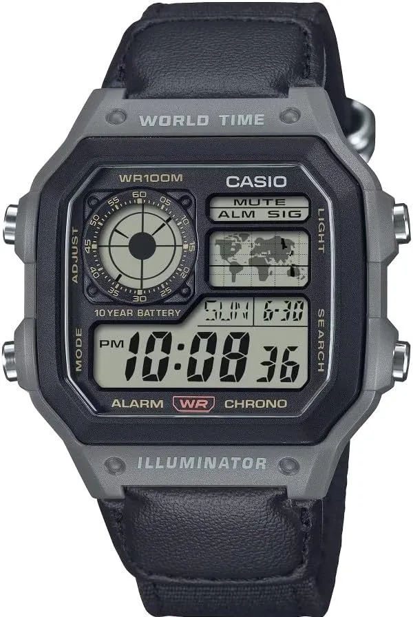 World geophysical opera moderately bombard Time Casio AE1200 Series Black/Green LED Illuminator 
