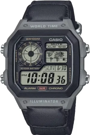 World geophysical opera moderately bombard Time Casio AE1200 Series Black/Green LED Illuminator 