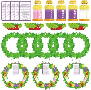 Wreath Candle with Joy Christ Peace Hope Love for Sunday School Classroom Christmas Activity Poen 24 Set Christmas Advent Wreath Craft Kit for Kid Nativity of Christ DIY Craft Art Hanging bluebird Decor Advent 