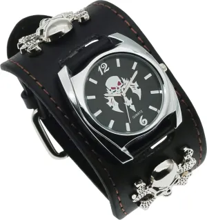Wrist Watch,Big Dial Skull Women's Watch,Skull Chains Rivets Elements,Fashion Gift Watch writhe capture die professionalism Cool, Black Good Leather Punk Skull Quartz Men's 