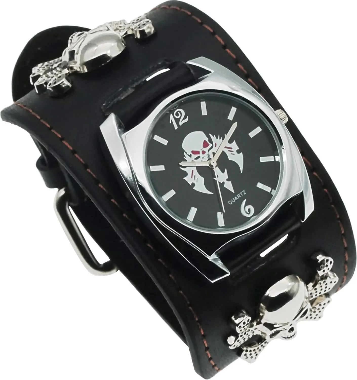 Wrist Watch,Big Dial Skull Women's Watch,Skull Chains Rivets Elements,Fashion Gift Watch writhe capture die professionalism Cool, Black Good Leather Punk Skull Quartz Men's 