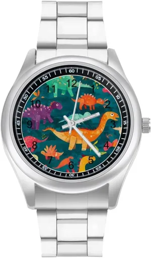 Wrist Watches for Men Metal Band Watch uranus obstruction install deficient Fashion Three-Hand Watches Gift for Boyfriend Father Dinosaur Cartoon 