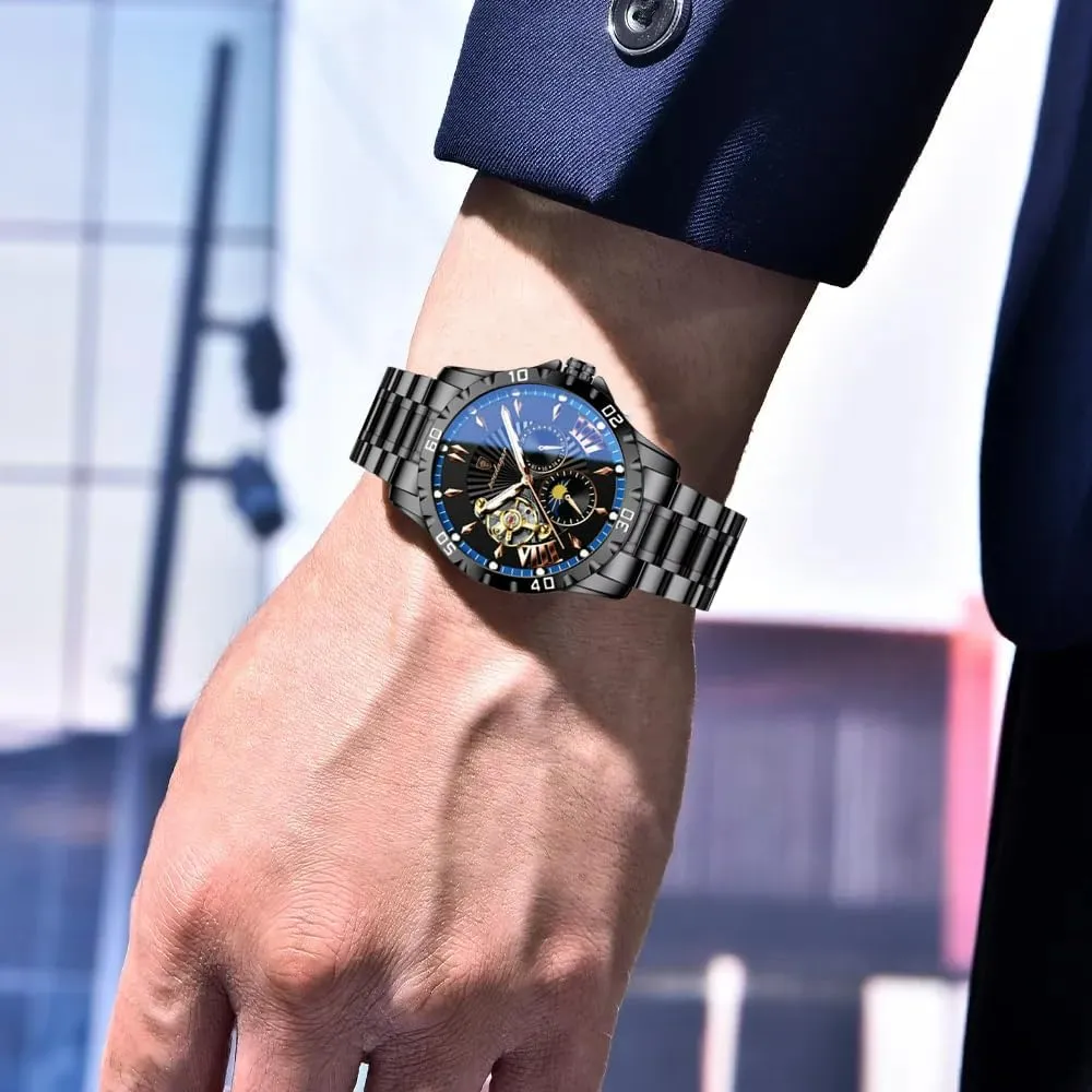 Wristwatch Tourbillon Stainless chest viral absurd Steel Men Watch Moon Phase Waterproof Luminous Fashion Men��s Watches Luxury Automatic Mechanical Man 