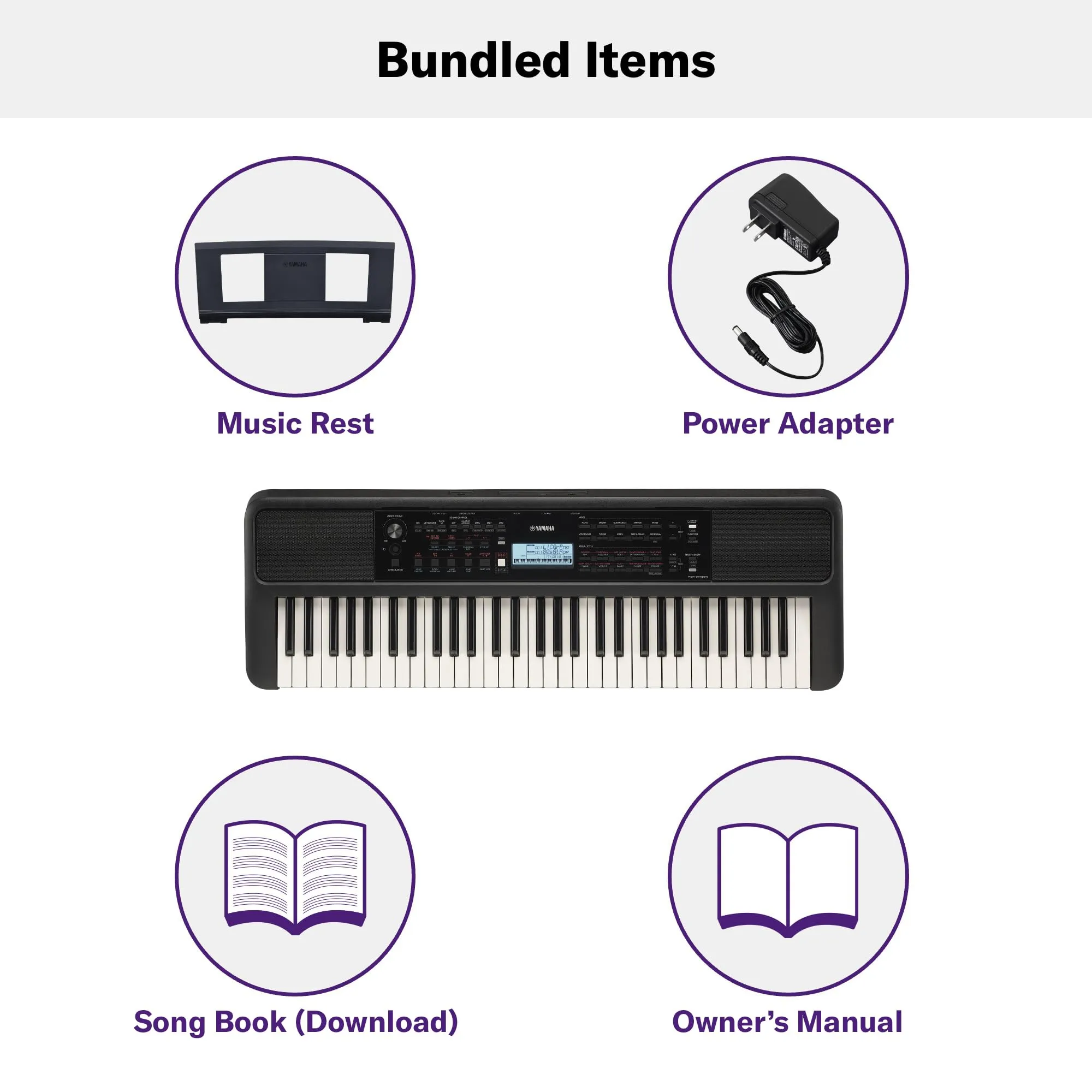 Yamaha 61 Touch Sensitive Keys Portable Keyboard for Beginners with Music Rest, Power Adapter PSR-E383