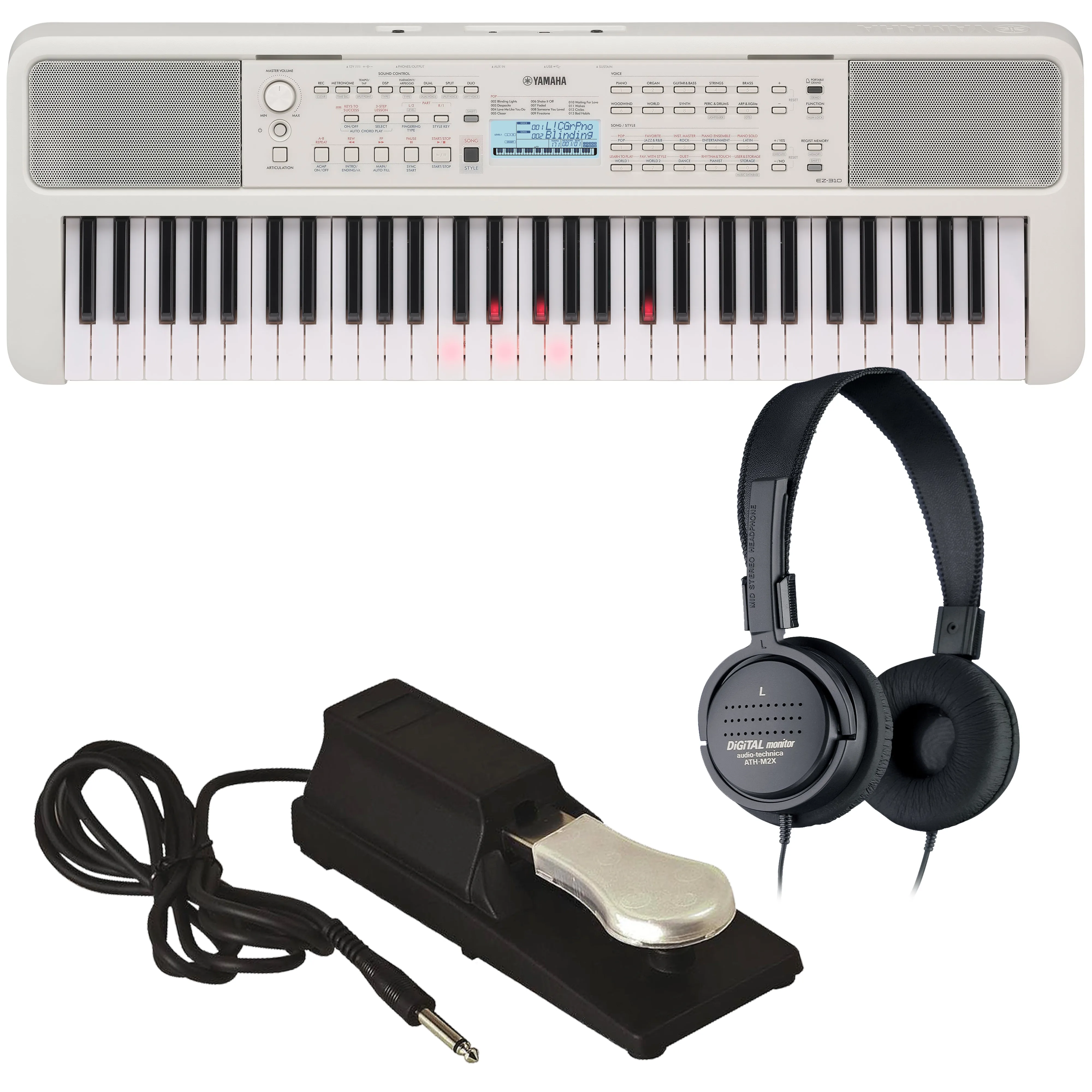 Yamaha EZ-310 Portable Keyboard with Lighted Keys KEY ESSENTIALS BUNDLE