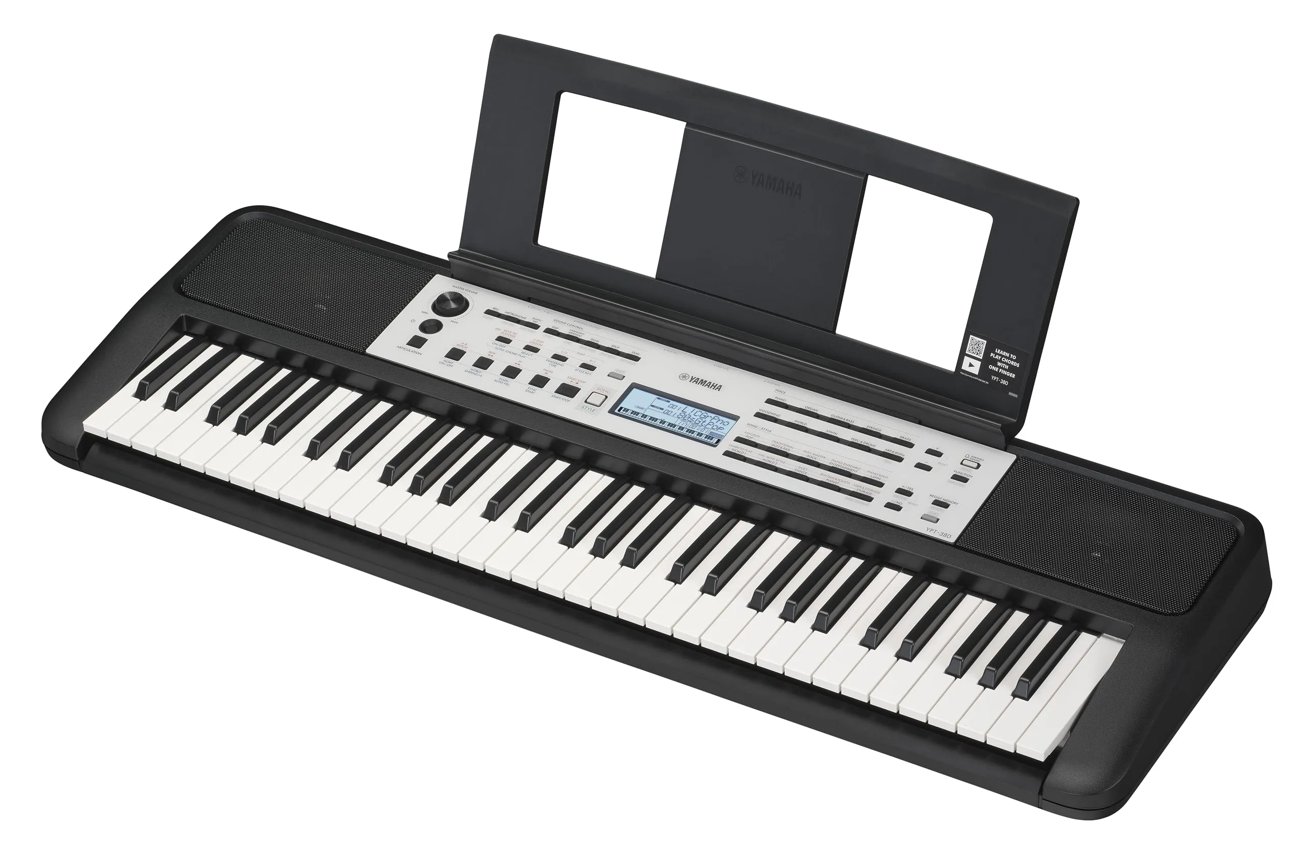 Yamaha YPT-380 Touch Sensitive Keys Portable Keyboard for Beginners with Music Rest, Power Adapter
