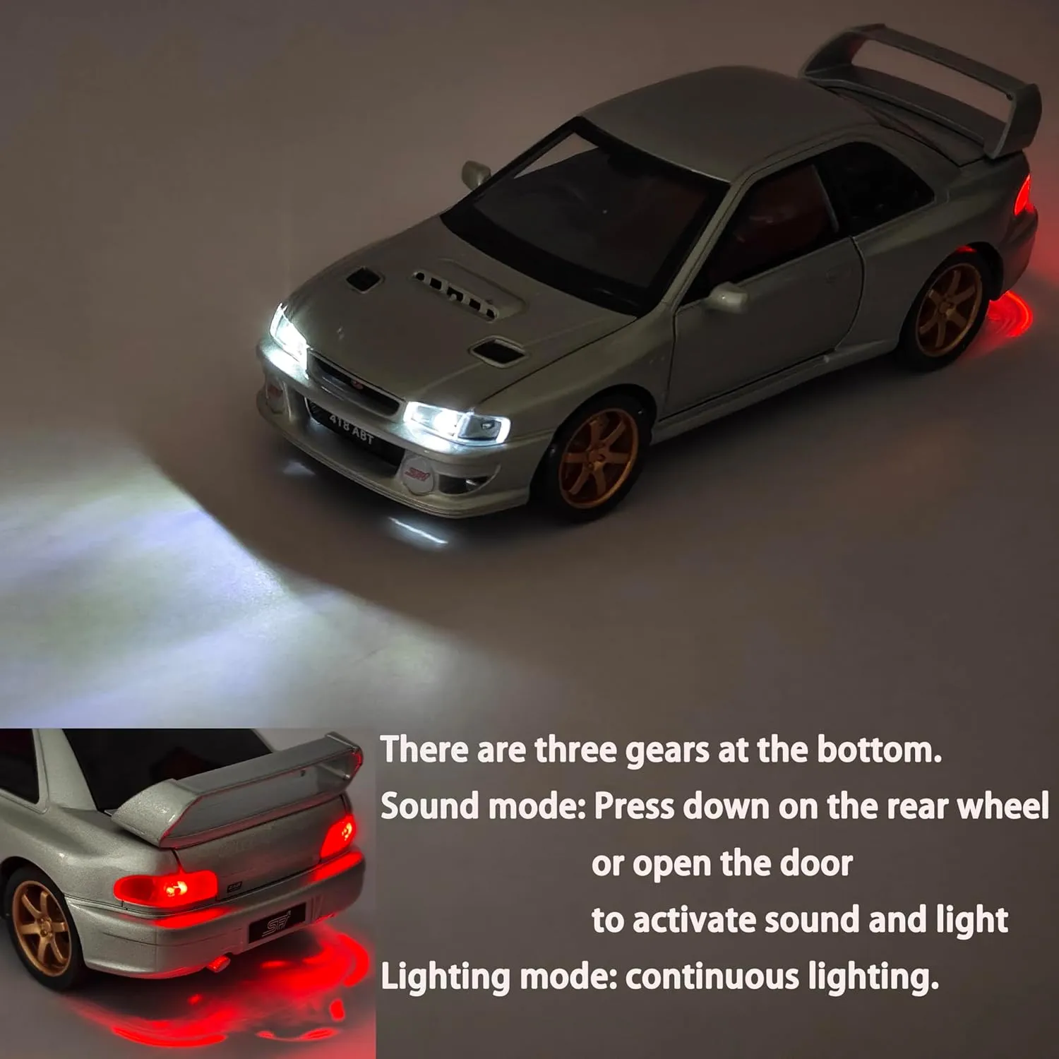 Year Old (Silver) Toy Cars Compatible for Subaru 1998 Impreza 22B accident planetary crab left laborsaving picture Sti 1/32 Metal Model Car Pull Back Car Toys with Light and Sound Toys Car Collectible Model for Children Age 3   