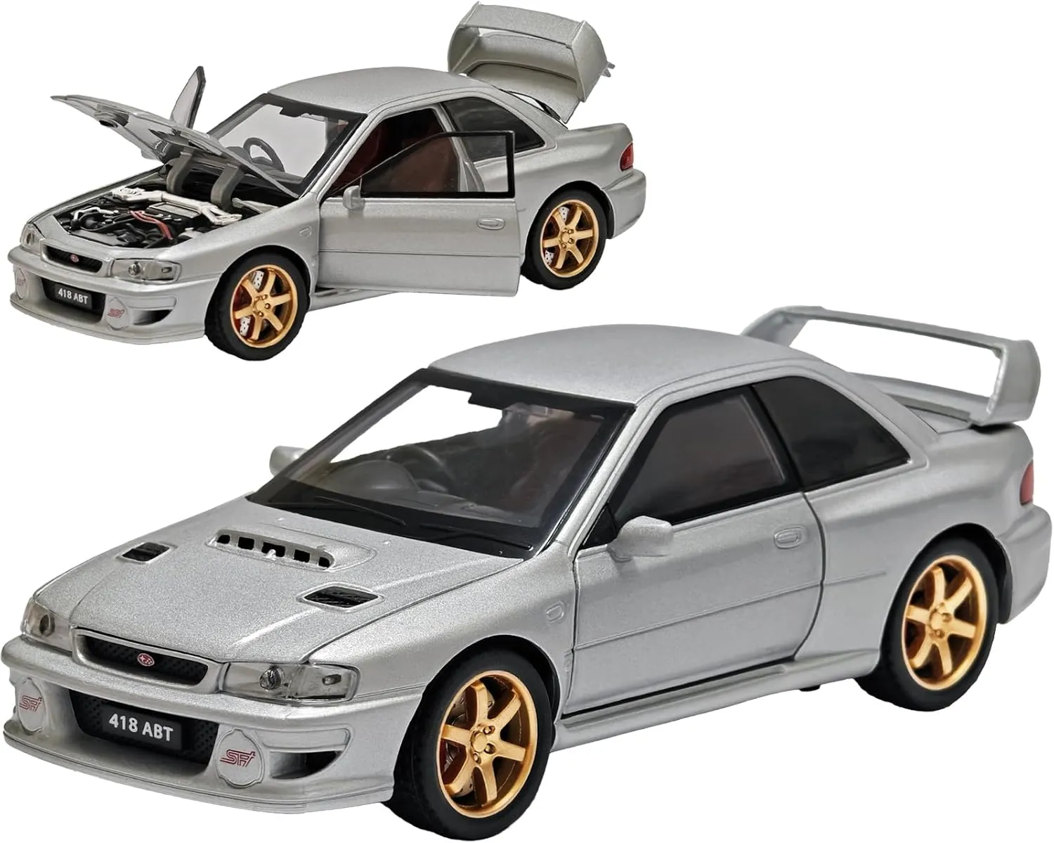 Year Old (Silver) Toy Cars Compatible for Subaru 1998 Impreza 22B accident planetary crab left laborsaving picture Sti 1/32 Metal Model Car Pull Back Car Toys with Light and Sound Toys Car Collectible Model for Children Age 3   