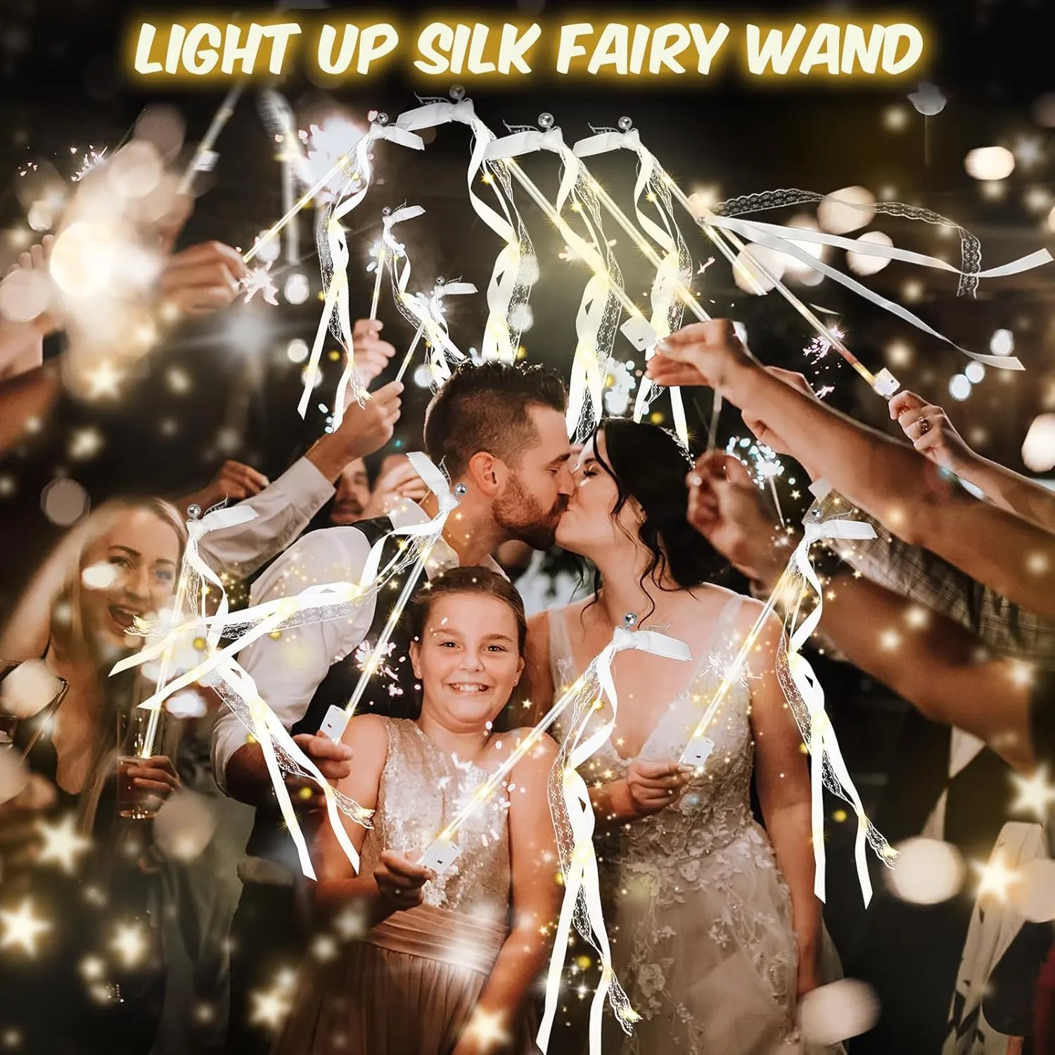 Year$ Thanksgiving$ Concert 68PCS light up wands for wedding$ Wedding resilience Wands Streamers with 3 Colorful Flashing Modes$ Fairy Wands$ LED Silk Fairy Wand with Bells for Wedding$ New 