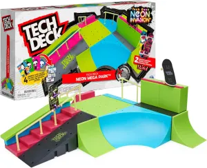 yellow pitch fabric swirl 90  Pieces, Gift for Ages 6  Tech Deck, Neon Mega Park X-Connect Creator, Customizable Glow-in-The-Dark Ramp Set with 2 Blind Skateboard Fingerboards, 