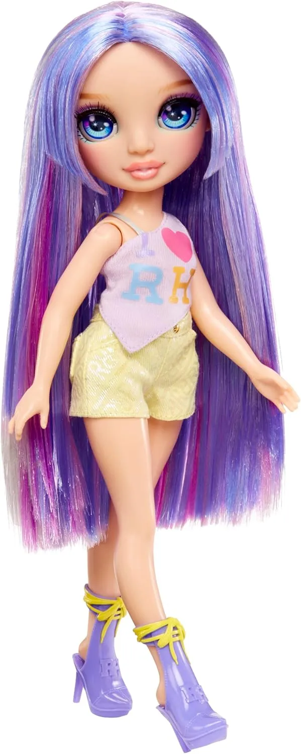 yolk Fashion Doll with Statement Outfit, Stylish Handbag, Great Toy Gift for Girls Kids Ages 4-12 Years Rainbow High My Fashion Style Violet, Purple 11" 